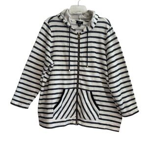 JONES NEW YORK 2X Striped Zip Hoodie French Terry Cotton 3/4 Sleeve Sweatshirt